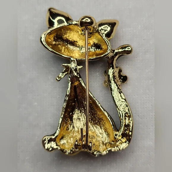 NEW Charming Black Enamel Cat Brooch with Multicolor Accents - Picture 2 of 3